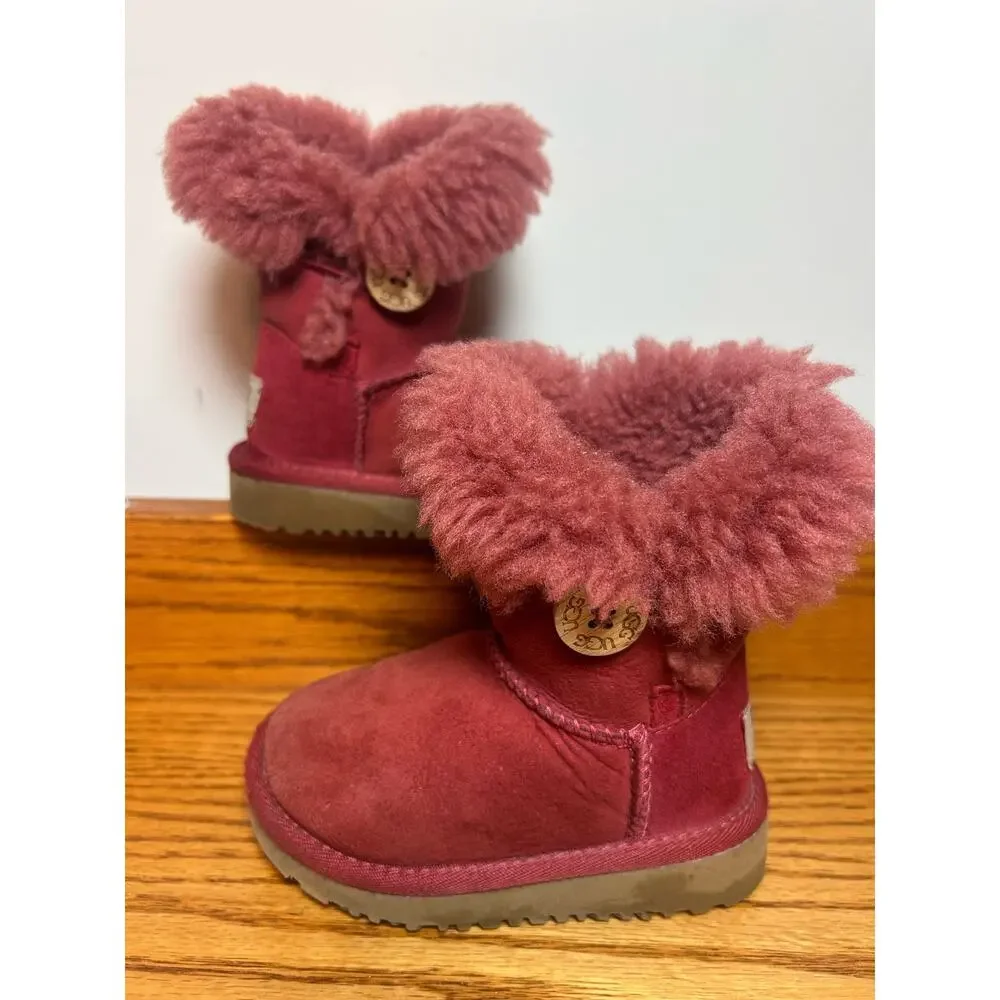 Ugg Classic Bailey Button Toddlers Kids Cranberry Suede Boot 5991T Size 6